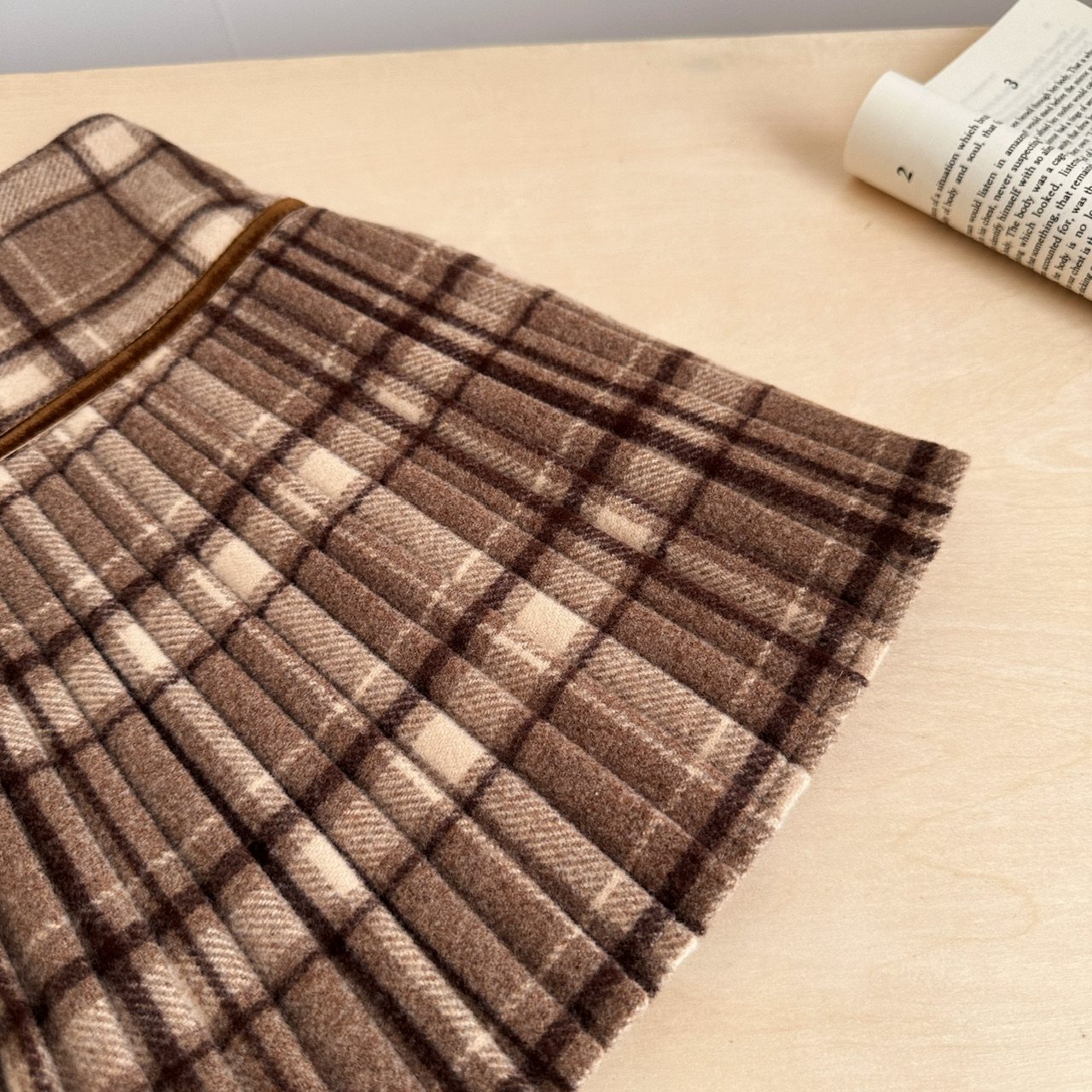 チェックスカート ニット素材プリーツ切替チェック柄ミニスカート