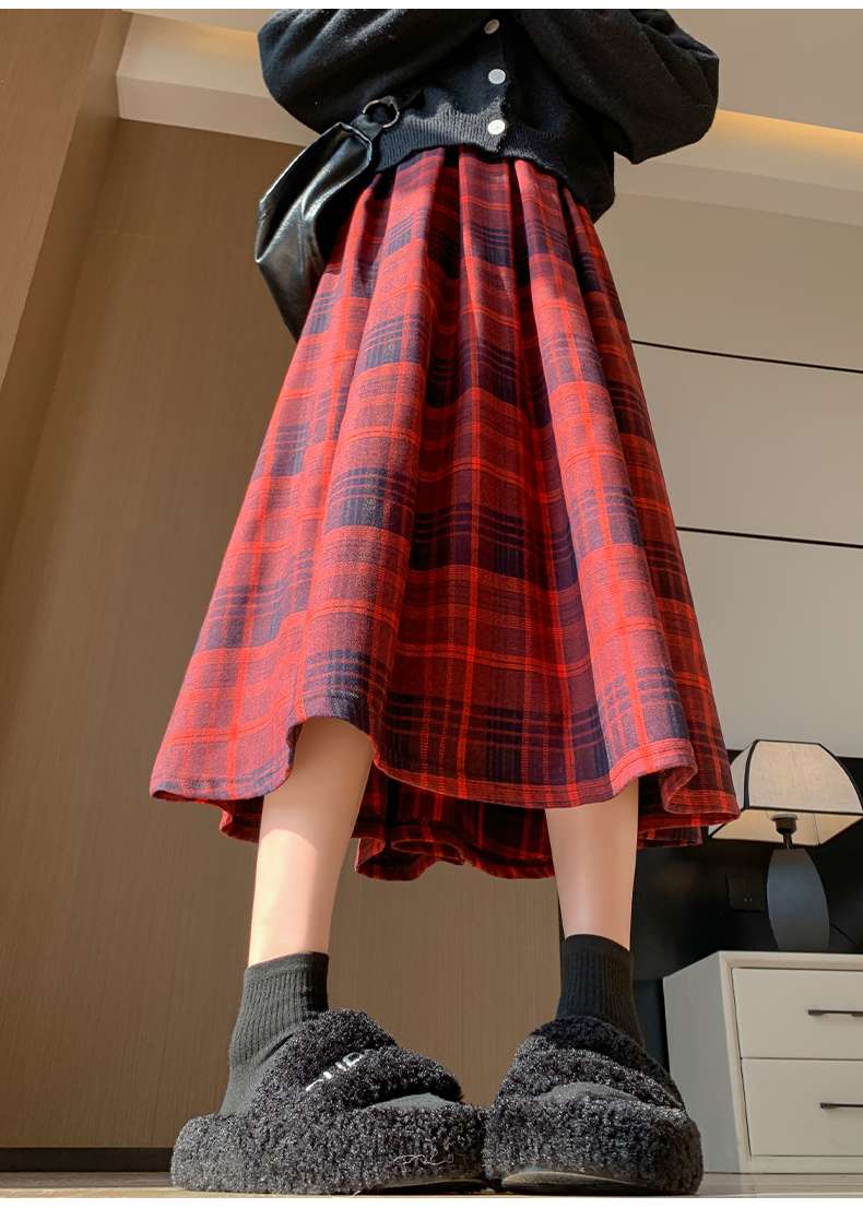 チェックスカート あったか格子柄ロングプリーツスカート