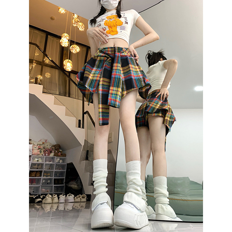 チェックスカート アシンメトリー裾デザインチェック柄ミニスカート