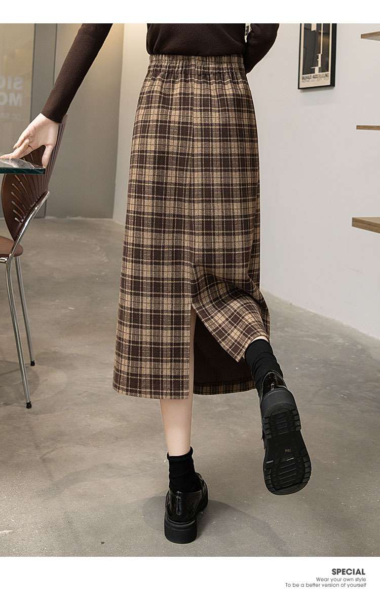 チェックスカート レトロチェックロングスカート