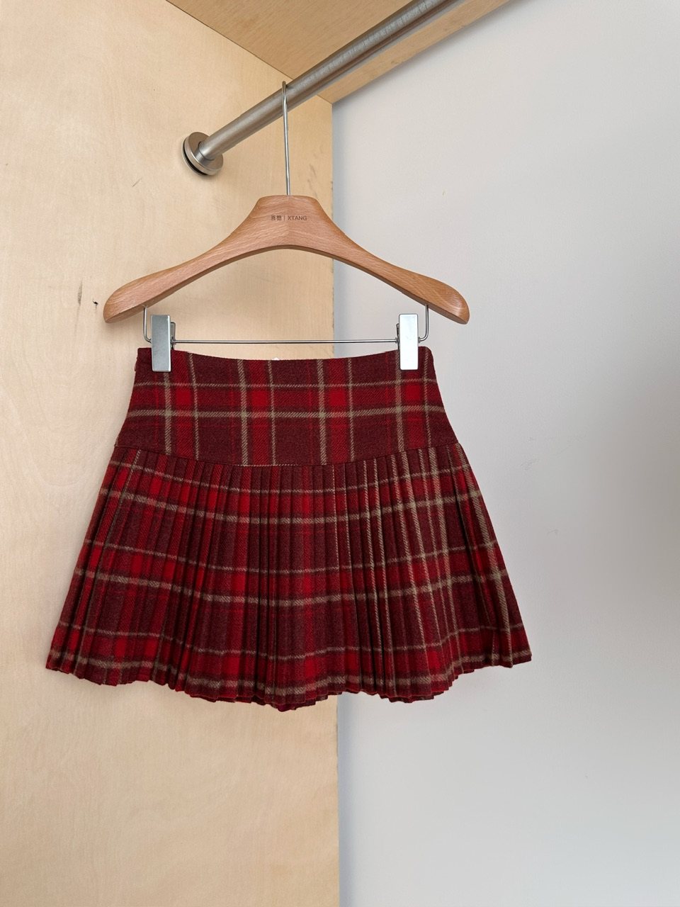 チェックスカート ニット素材プリーツ切替チェック柄ミニスカート