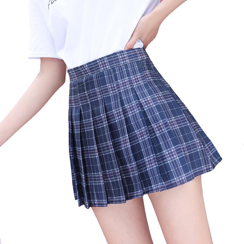 プリーツ入りチェックスカート ミニ丈