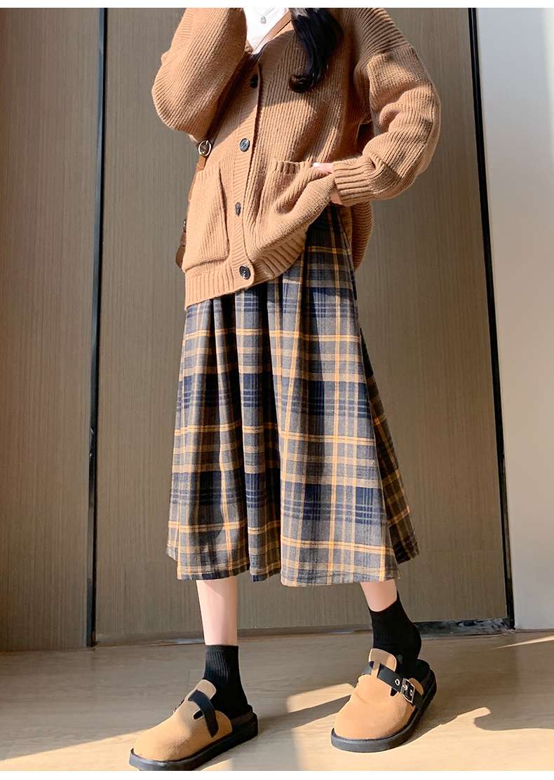 チェックスカート あったか格子柄ロングプリーツスカート