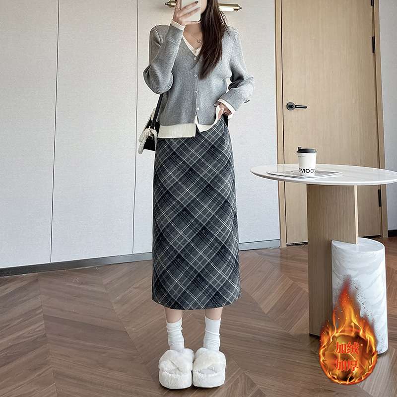 チェックスカート あったかチェックロングスカート