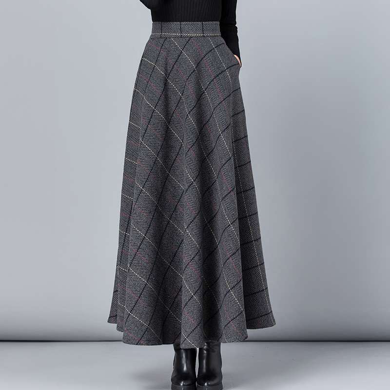 チェックスカート シンプル上品チェックロングスカート