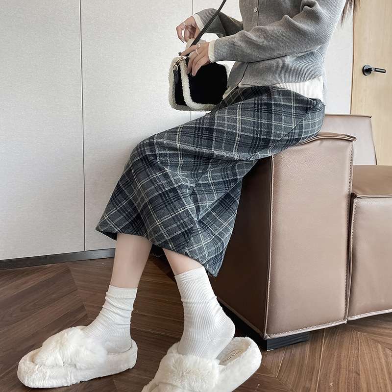 チェックスカート あったかチェックロングスカート
