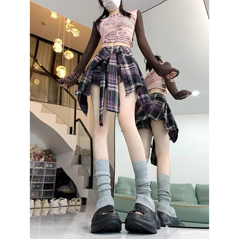 チェックスカート アシンメトリー裾デザインチェック柄ミニスカート