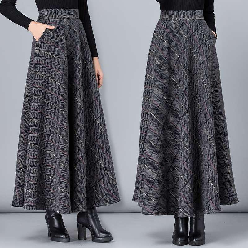 チェックスカート シンプル上品チェックロングスカート