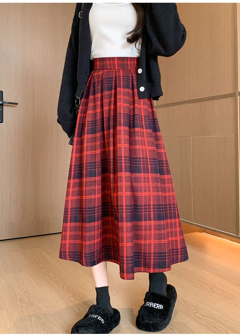 チェックスカート あったか格子柄ロングプリーツスカート