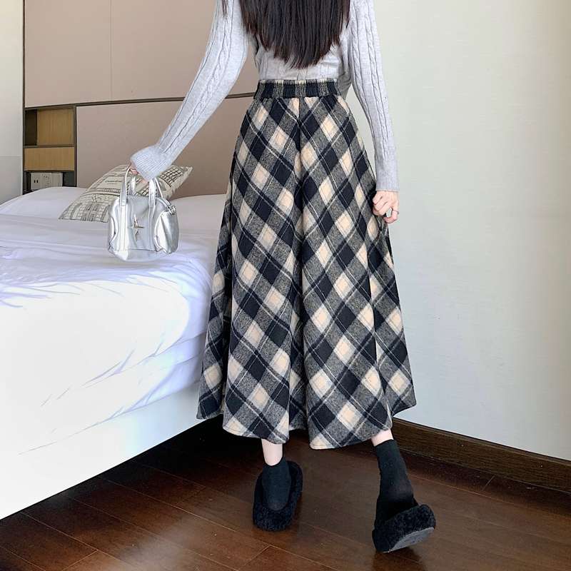 チェックスカート ふんわりチェック柄ロングスカート