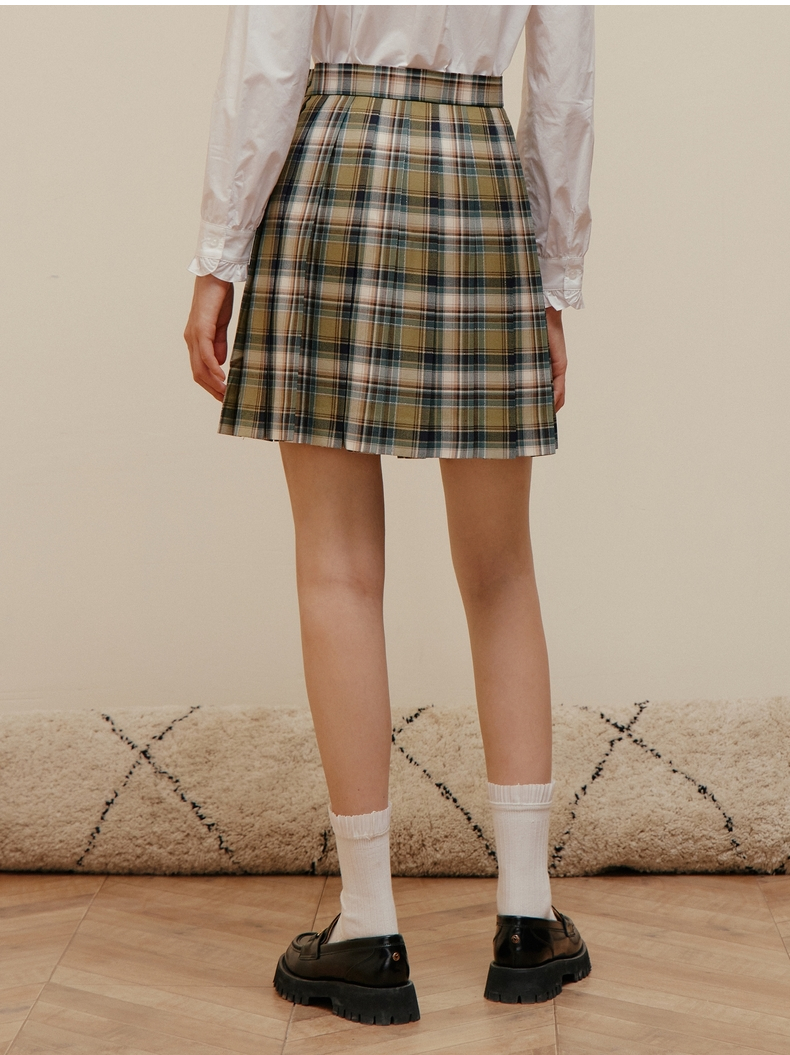 プリーツ入り制服風チェックスカート
