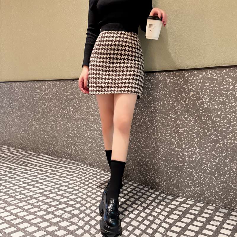 チェックスカート レトロ千鳥格子スカート