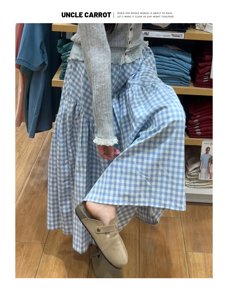 チェックスカート ギンガムチェック柄ティアードロングスカート