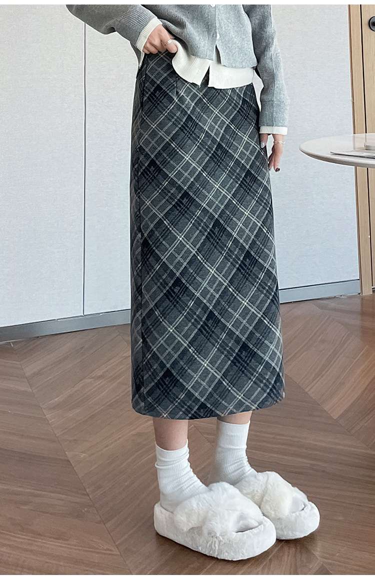 チェックスカート あったかチェックロングスカート