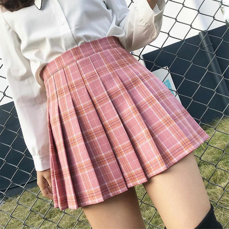 プリーツ入りチェックスカート ミニ丈