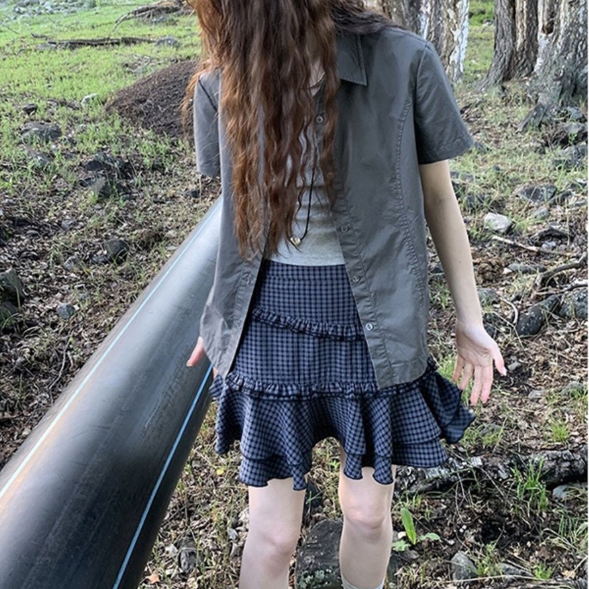 チェックスカート ティアードフリル付きギンガムチェック　ミニ