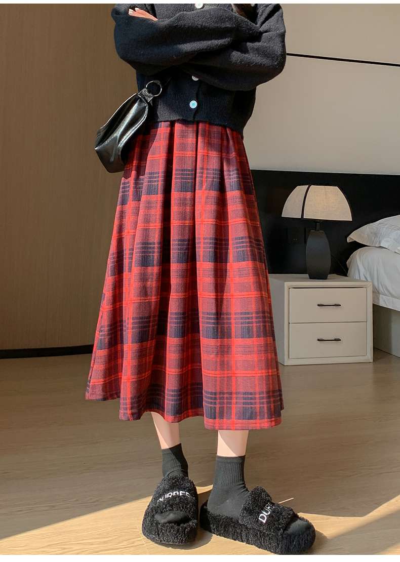 チェックスカート あったか格子柄ロングプリーツスカート