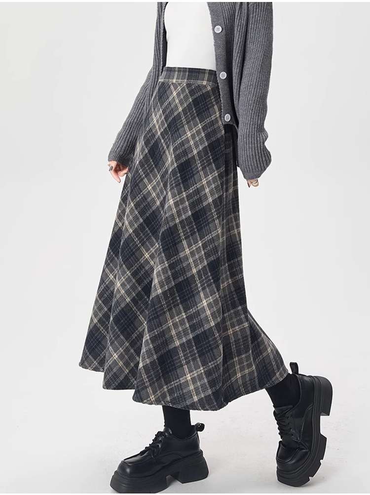 チェックスカート レトロチェック ロング丈フレアスカート