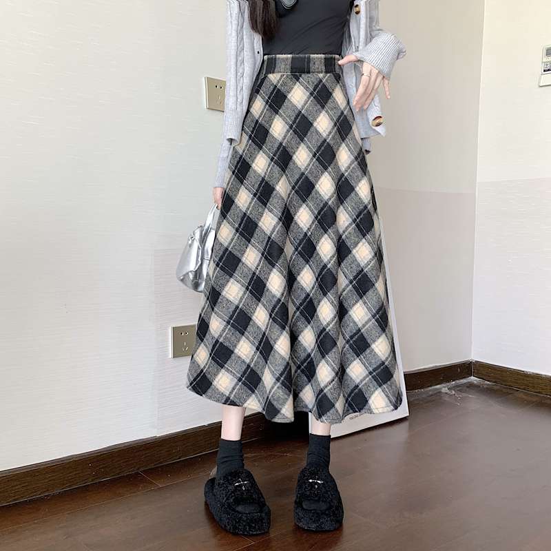 チェックスカート ふんわりチェック柄ロングスカート