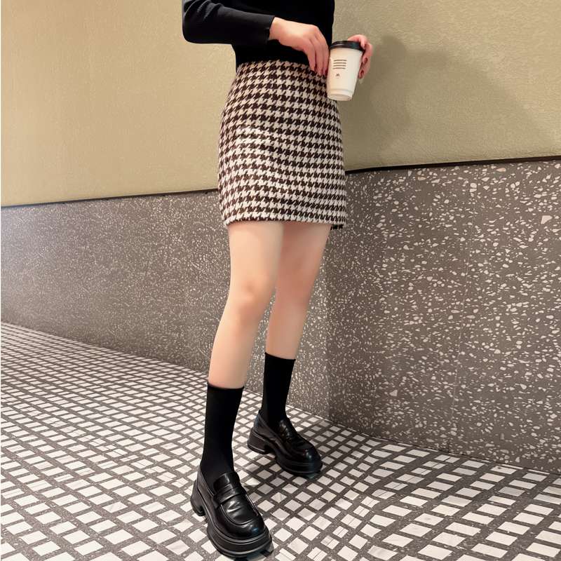 チェックスカート レトロ千鳥格子スカート