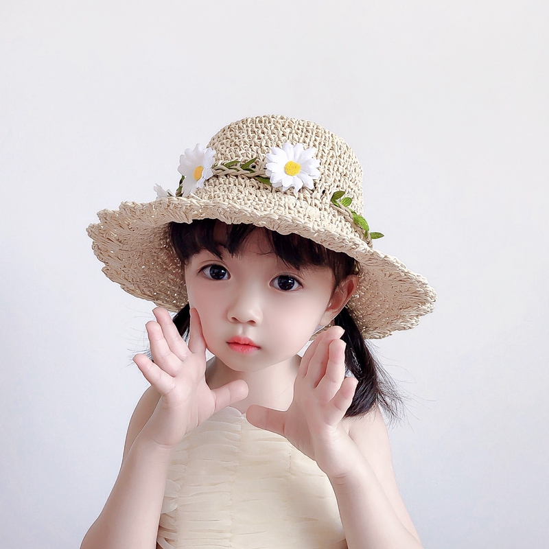 キッズ帽子 お花いっぱい麦わらハット