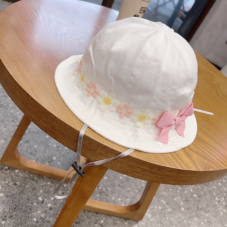 キッズ帽子 お花レース付きバケットハット