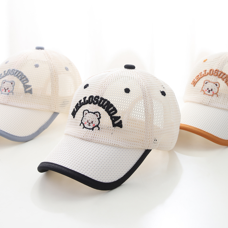 キッズ帽子 メッシュ素材 クマさん刺繍キャップ