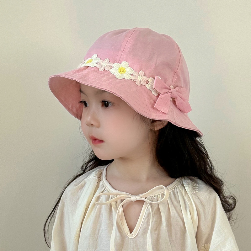 キッズ帽子 お花レース付きバケットハット