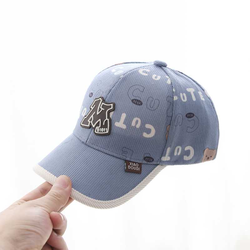 キッズ帽子 キッズ向けイニシャルワッペン付きコーデュロイキャップ