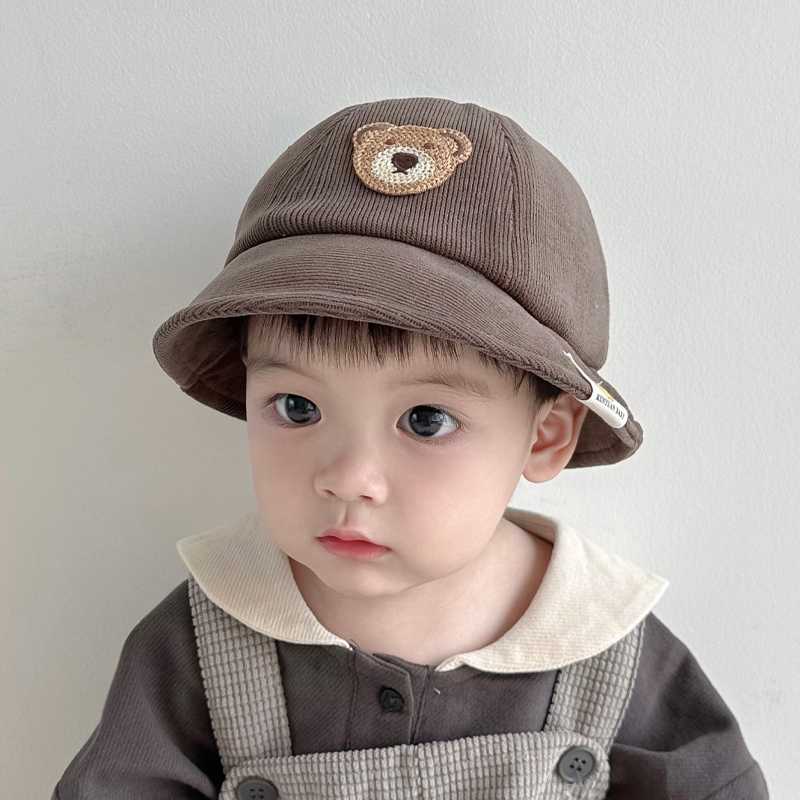 キッズ帽子 くまさん刺繍入り コーデュロイバケットハット