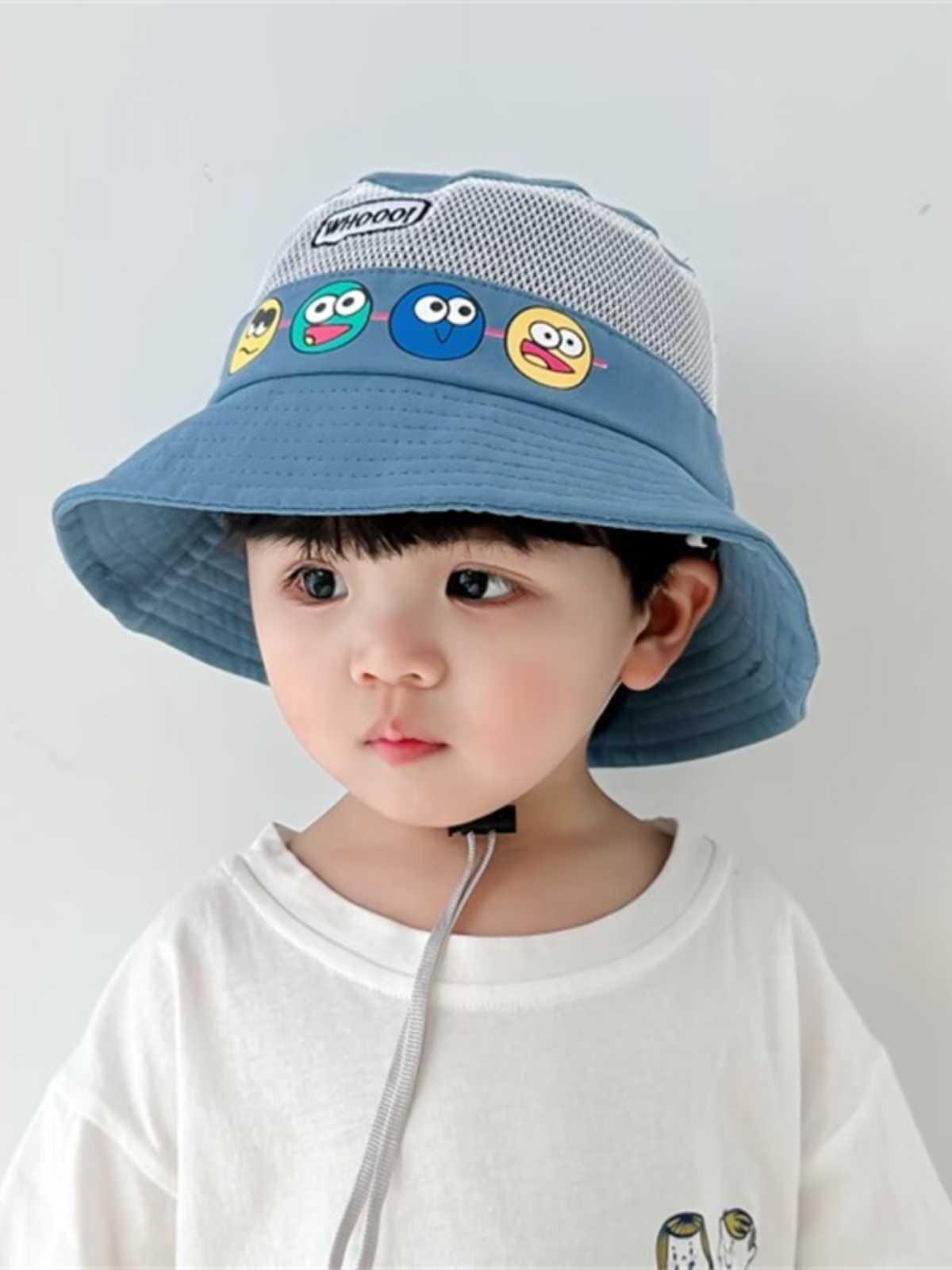 キッズ帽子 おもしろ顔柄メッシュバケットハット