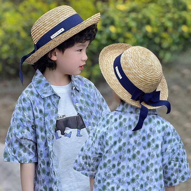 キッズ帽子 リボン飾り カンカン帽 お出かけ日よけ