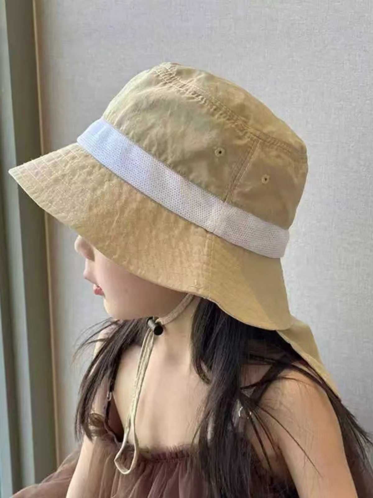 あご紐付きバケットハット キッズ｜通気性素材＋首元ガードで夏の日差し対策 48-52 cm