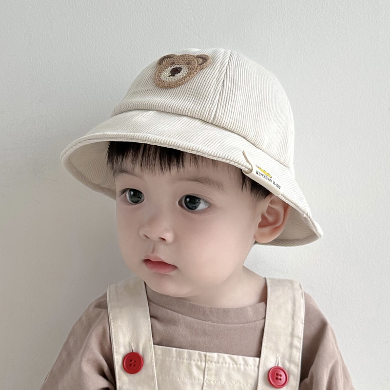 キッズ帽子 くまさん刺繍入り コーデュロイバケットハット