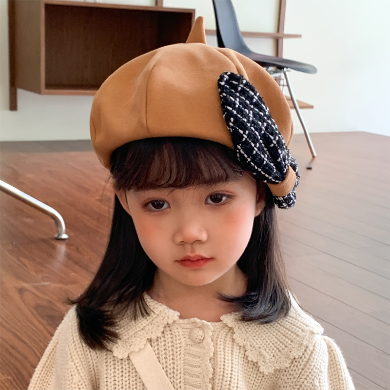 キッズ帽子 リボン付きキッズベレー帽