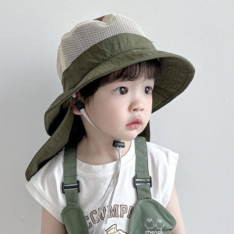 キッズ帽子 メッシュ付き日よけバケットハット