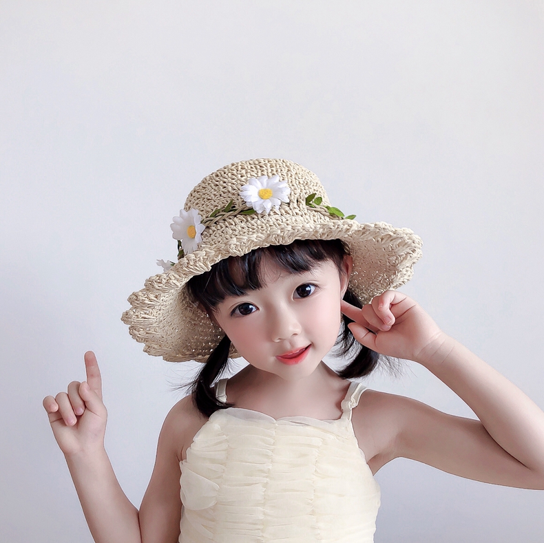 キッズ帽子 お花いっぱい麦わらハット