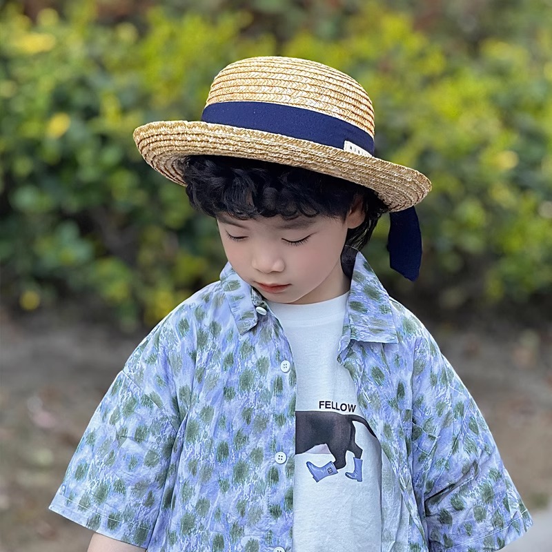 キッズ帽子 リボン飾り カンカン帽 お出かけ日よけ