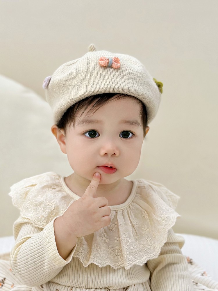 キッズ帽子 かわいい装飾付きベビーベレー帽