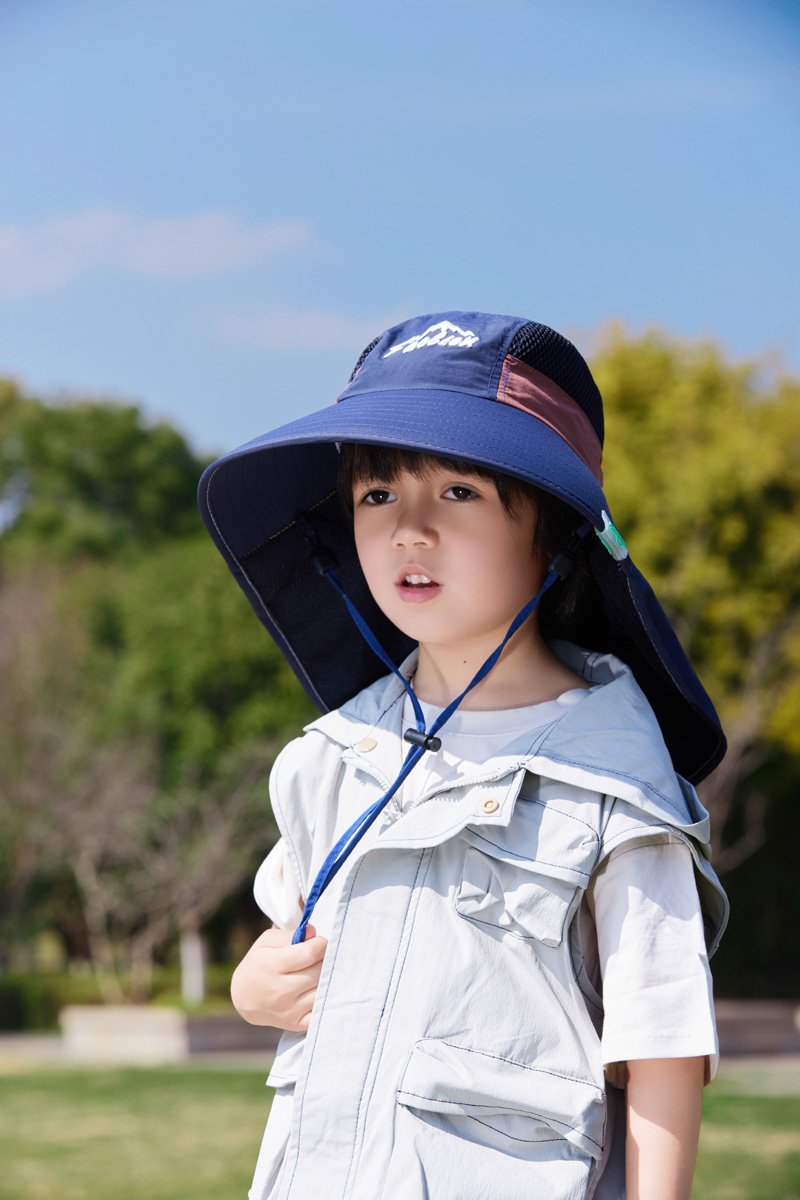 キッズ帽子 日差し対策 ネックガード付きバケット帽