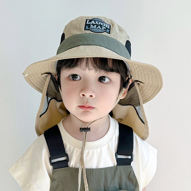 キッズ帽子 首まで守る冒険家風バケットハット