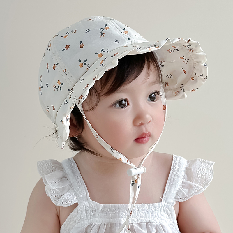 キッズ帽子 花柄フリルボンネット 赤ちゃん用日よけ帽子