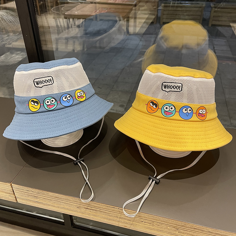 キッズ帽子 おもしろ顔柄メッシュバケットハット