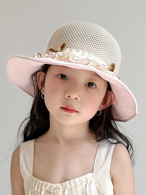 キッズ帽子 フリルリボン涼やかバケットハット