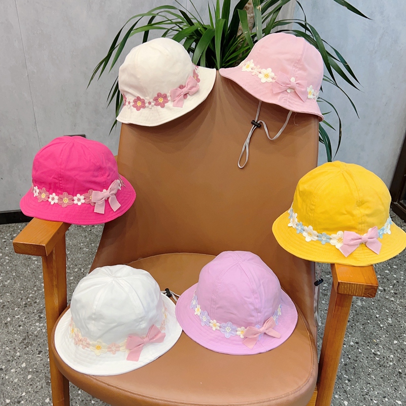 キッズ帽子 お花レース付きバケットハット