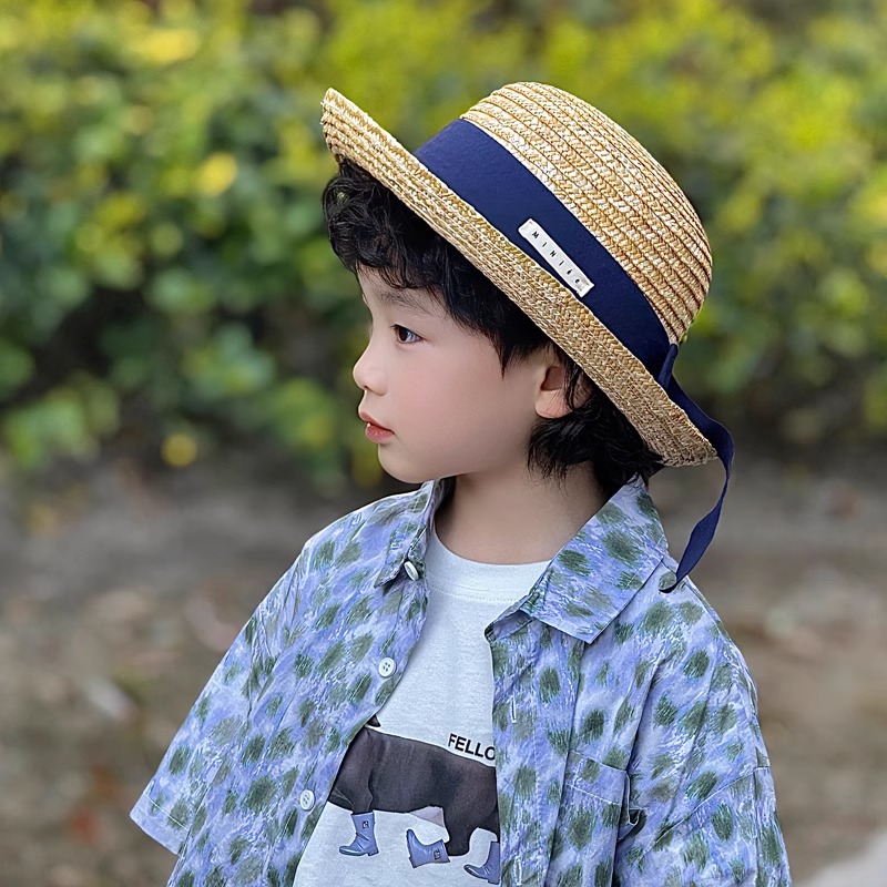 キッズ帽子 リボン飾り カンカン帽 お出かけ日よけ