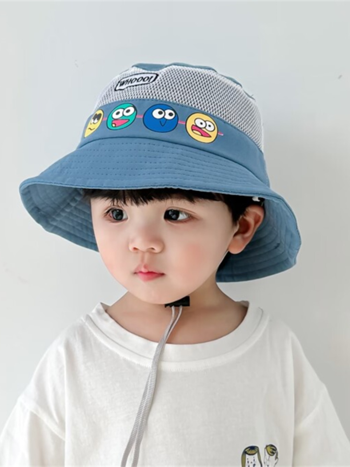 キッズ帽子 おもしろ顔柄メッシュバケットハット