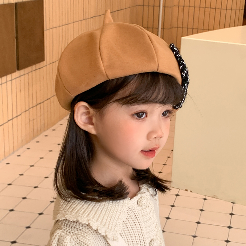 キッズ帽子 リボン付きキッズベレー帽