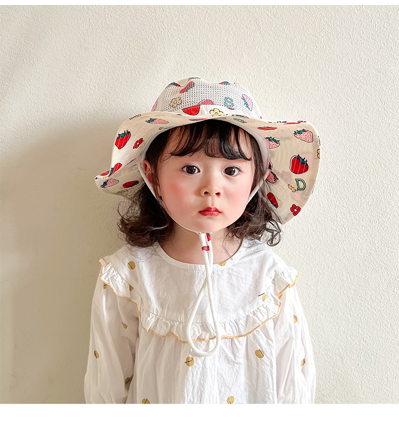 キッズ帽子 いちごフルーツメッシュバケットハット