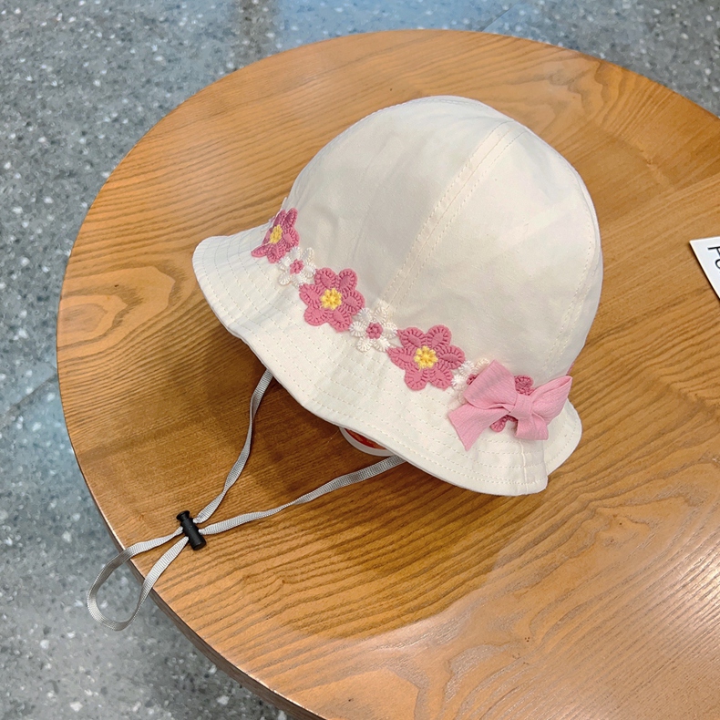 キッズ帽子 お花レース付きバケットハット